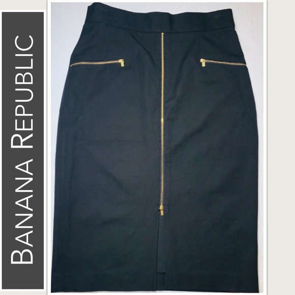 Banana Republic Dresses & Skirts - Banana Republic Sloan Pencil Skirt Black Fitted Edgy Zipper Detailing NWT SZ 10